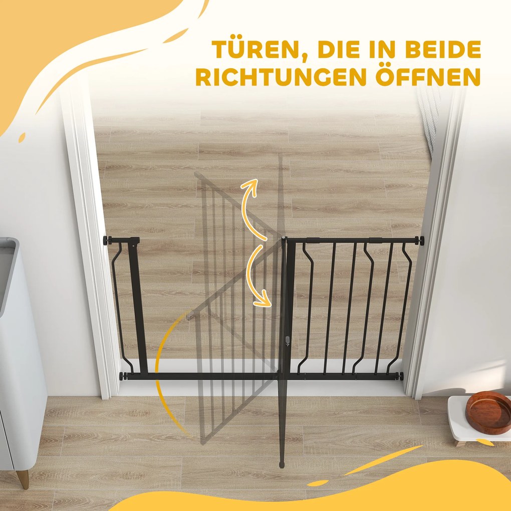 PawHut Bramka Dla Psów, Montaż Na Zacisk, Regulowana Długość, Stal/ABS, 75-115 x 76 cm, Czarna