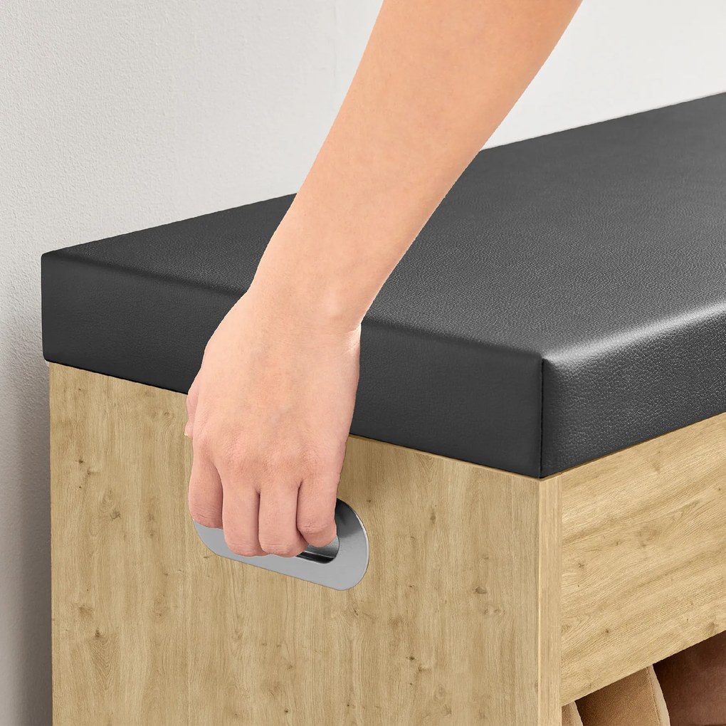 Szafka na buty z ławką i czarnym siedziskiem z eko skóry TAYLOR ARTISAN 80x30x44 cm