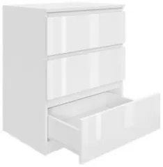Komoda BASIC 3 szuflady – Biała połysk | 61x75x40 cm