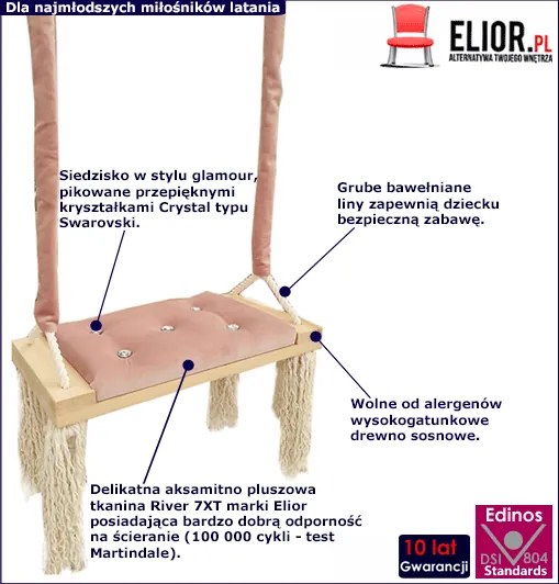 Różowa dziecięca huśtawka dla dziewczynki z kryształkami R1-G61