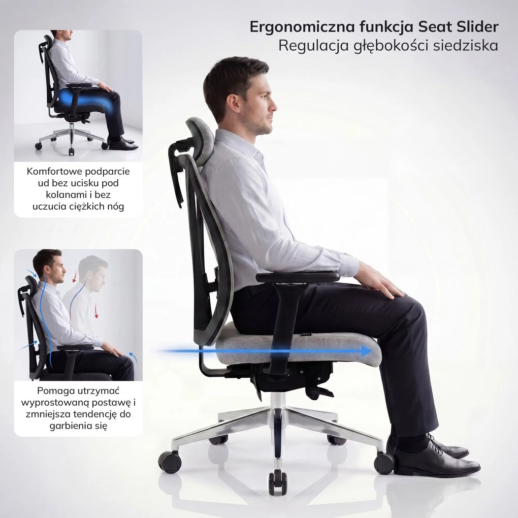 Fotel biurowy ergonomiczny szary VECTOR