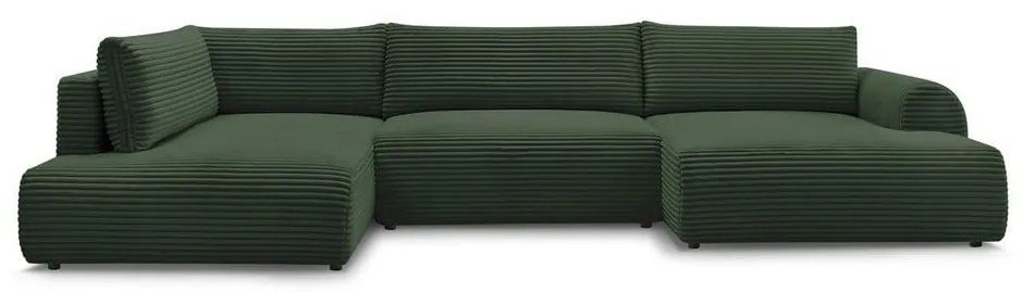 Ciemnozielony sztruksowy rozkładany/ze schowkiem narożnik (lewostronny/w kształcie litery U) Lucien – Bobochic Paris