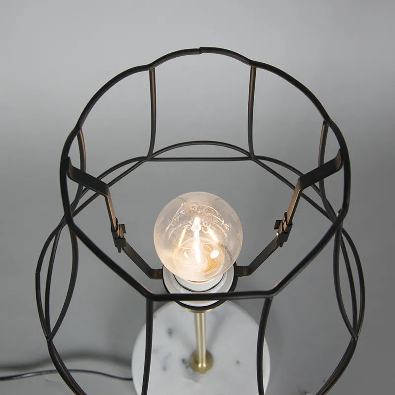 Retro lampa stołowa mosiężna z ramką Granny czarną 25 cm - Kaso Retro Oswietlenie wewnetrzne