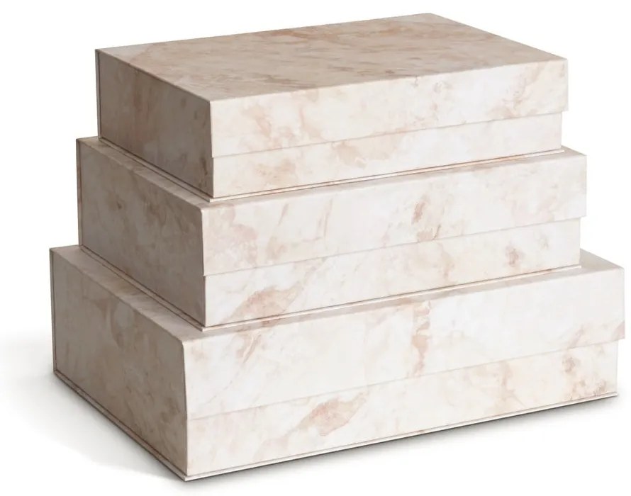 Beżowe kartonowe pojemniki dekoracyjne z pokrywką zestaw 3 szt. 42,5x29,5x13 cm Kian Paper Laminate – Bigso