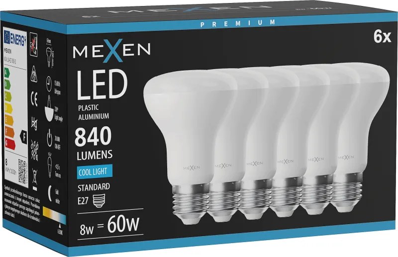 Mexen Nova 6x żarówka LED E27, R63, 8W, Zimna - 6500K, 840 lm - L104-E27-0865-01x06