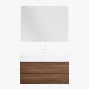 Zestaw Wiszących Mebli Łazienkowych Z Drewna I Forniru Jesionowego Zintegrowany Z Umywalką Ona Ciemna Czerń & - Sklum