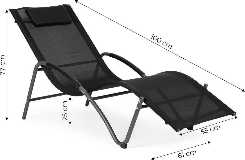 Leżak ogrodowy Sorella 033 - komfortowy, czarny leżak na taras, basen