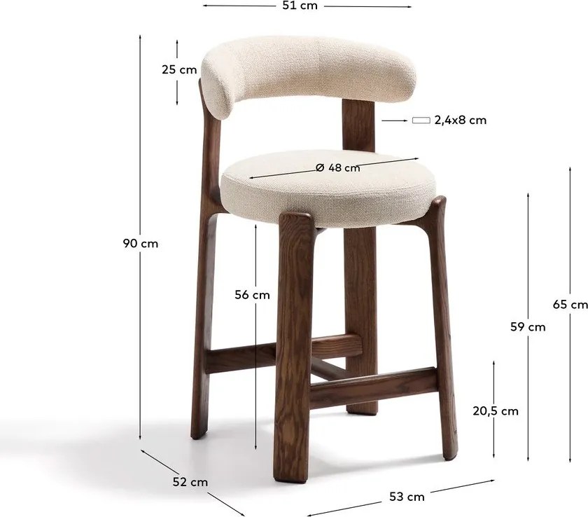 Hoker w kolorze beżowo-ciemnonaturalnym z litego drewna jesionowego (wysokość siedziska 65 cm) Granite – Kave Home