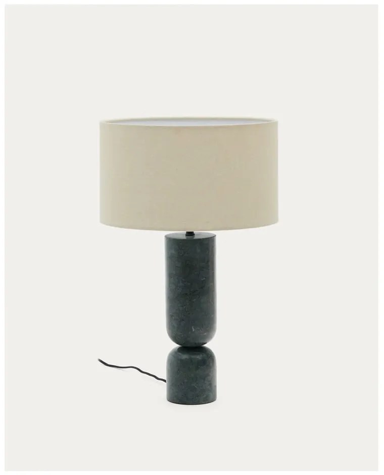 Ciemnozielona/beżowa marmurowa lampa stołowa z tekstylnym kloszem (wysokość 57 cm) Vex – Kave Home