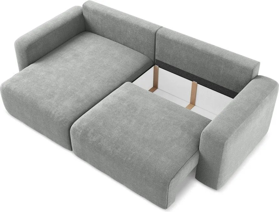 Szary rozkładany/ze schowkiem narożnik z tkaniny szenilowej (lewostronny/z szezlongiem) Kona – Makamii