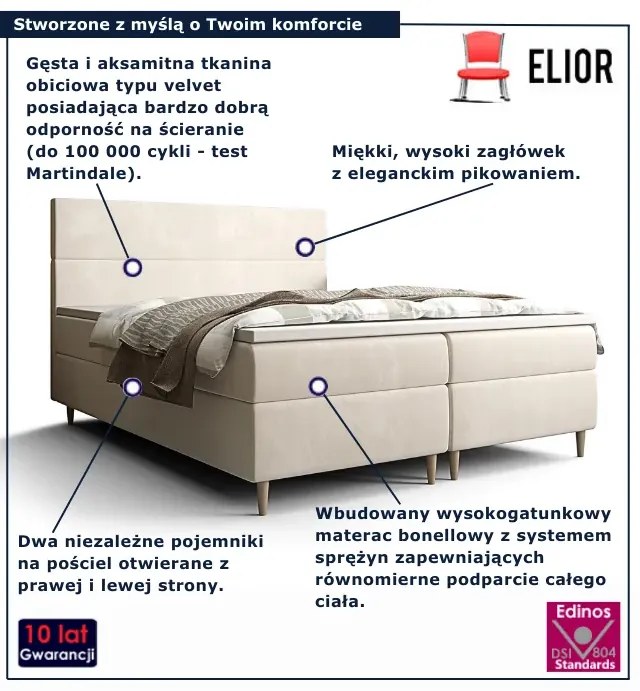 Beżowe tapicerowane welurem łóżko z pojemnikiem 7 rozmiarów N5-A59