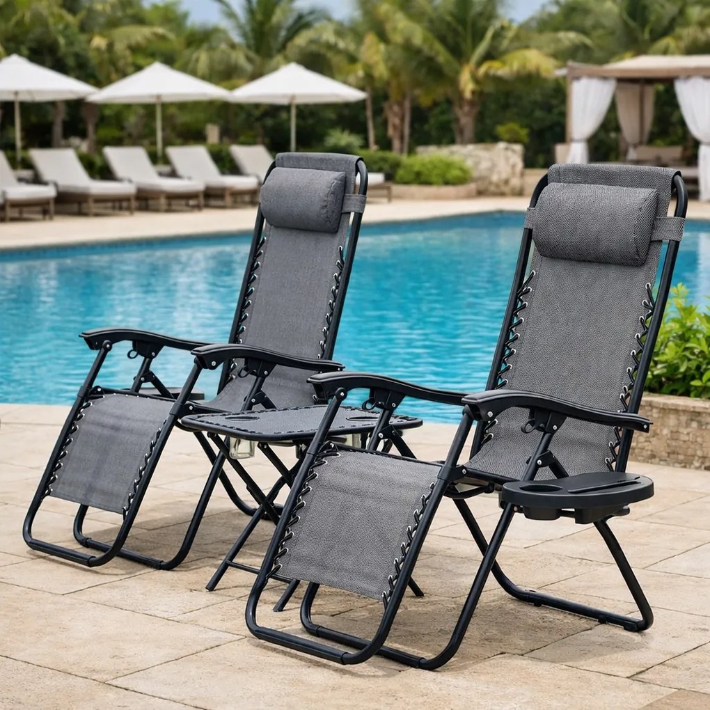 Zestaw 2 leżaków ogrodowych ze stolikiem Malibu TDC2503, kolor szary