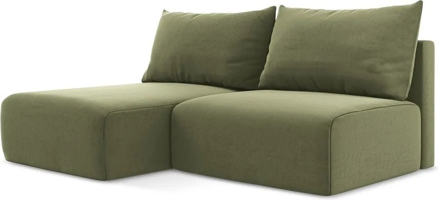 Zielony aksamitny rozkładany/ze schowkiem narożnik (lewostronny/z szezlongiem) Kalena – Makamii