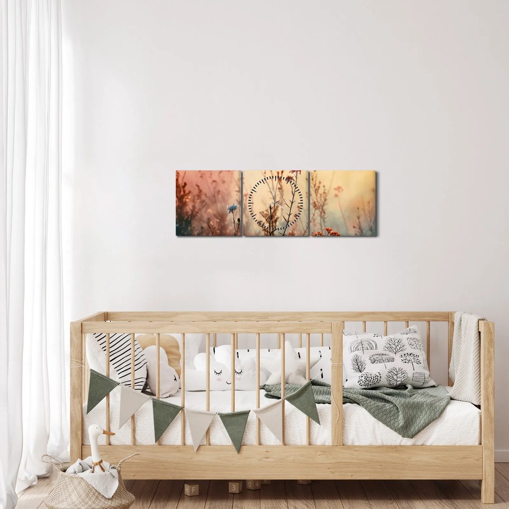 Obraz - Dzikie kwiaty (z zegarem) (90x30 cm)