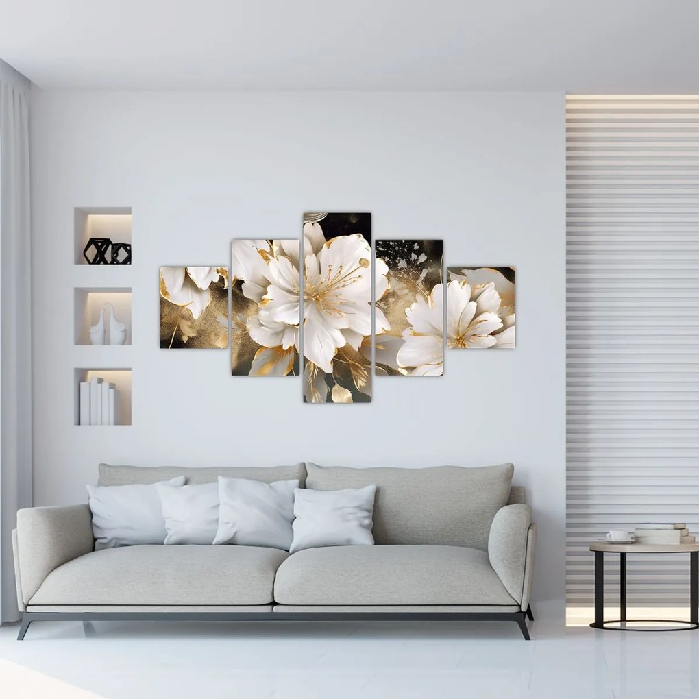 Obraz - Kwiaty w kolorze złotym (125x70 cm)