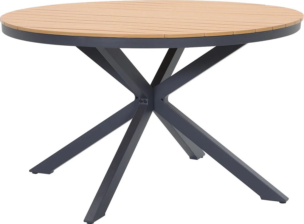 Okrągły aluminiowy stół ogrodowy o średnicy 125 cm - Antracyt i jasny naturalny - ZEYVA od MYLIA