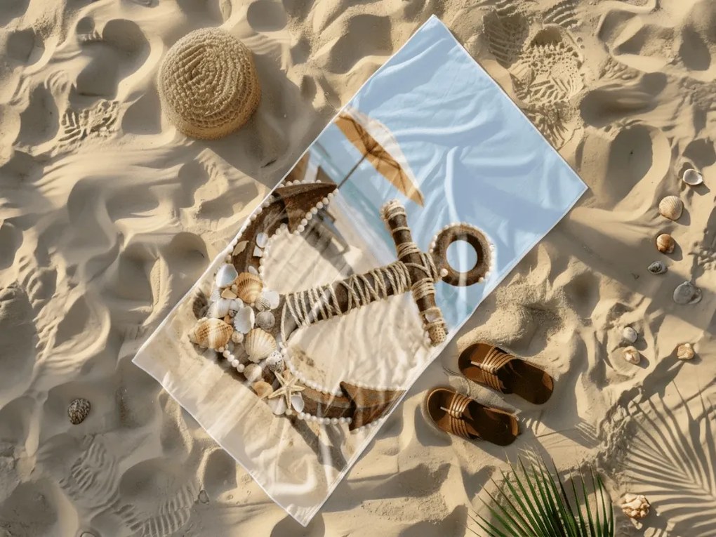 Szybkoschnący ręcznik plażowy ANTIC ANCHOR kolorowy 70 x 140 cm, 100% mikrofibra