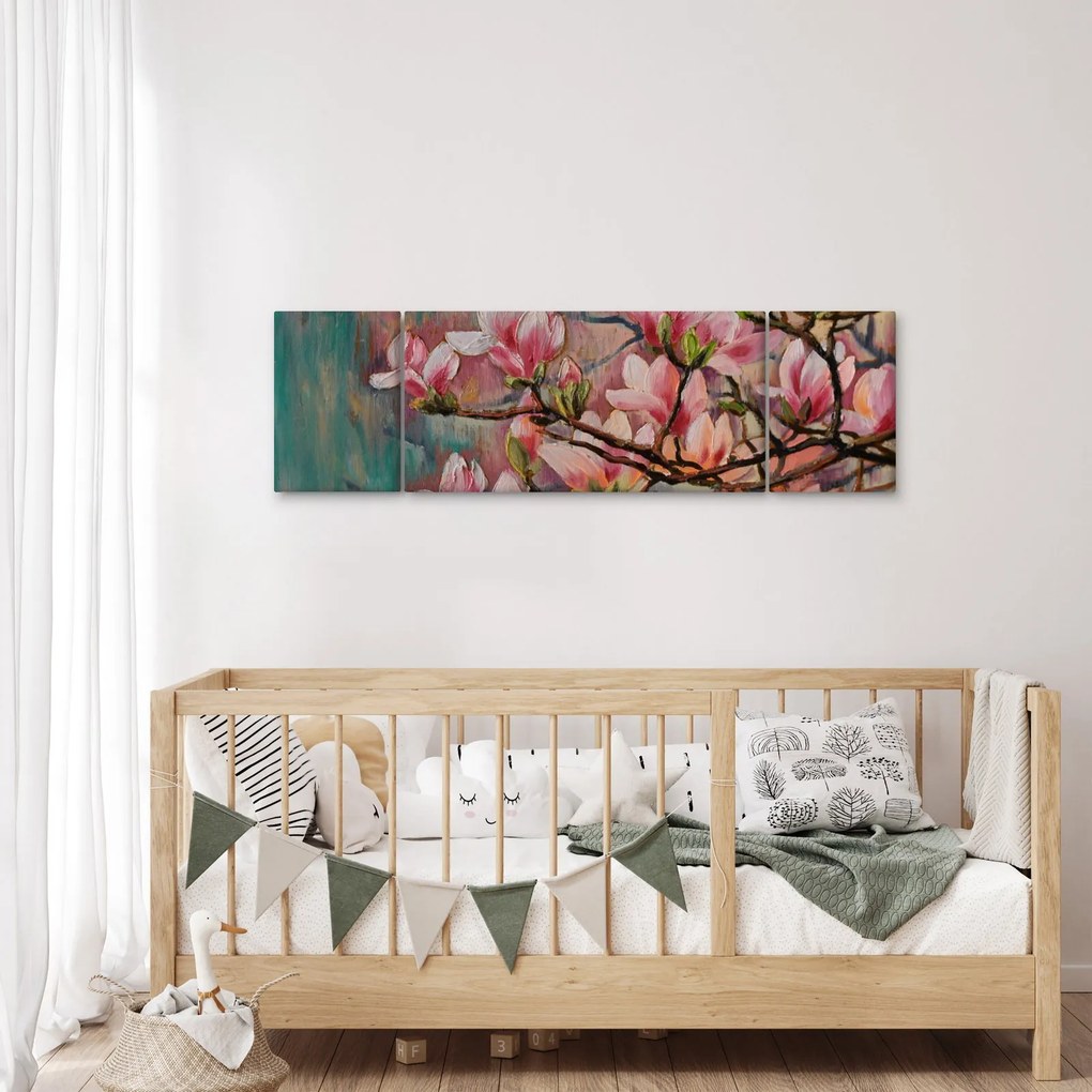 Obraz - Obraz olejny, Kwitnąca sakura (170x50 cm)
