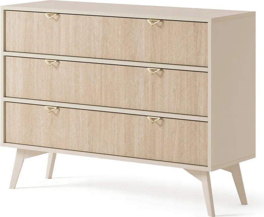KOMODA BEŻ PIASKOWY JODEŁKA SCANDI 106x80x38 cm, drewniane nogi, FORESA