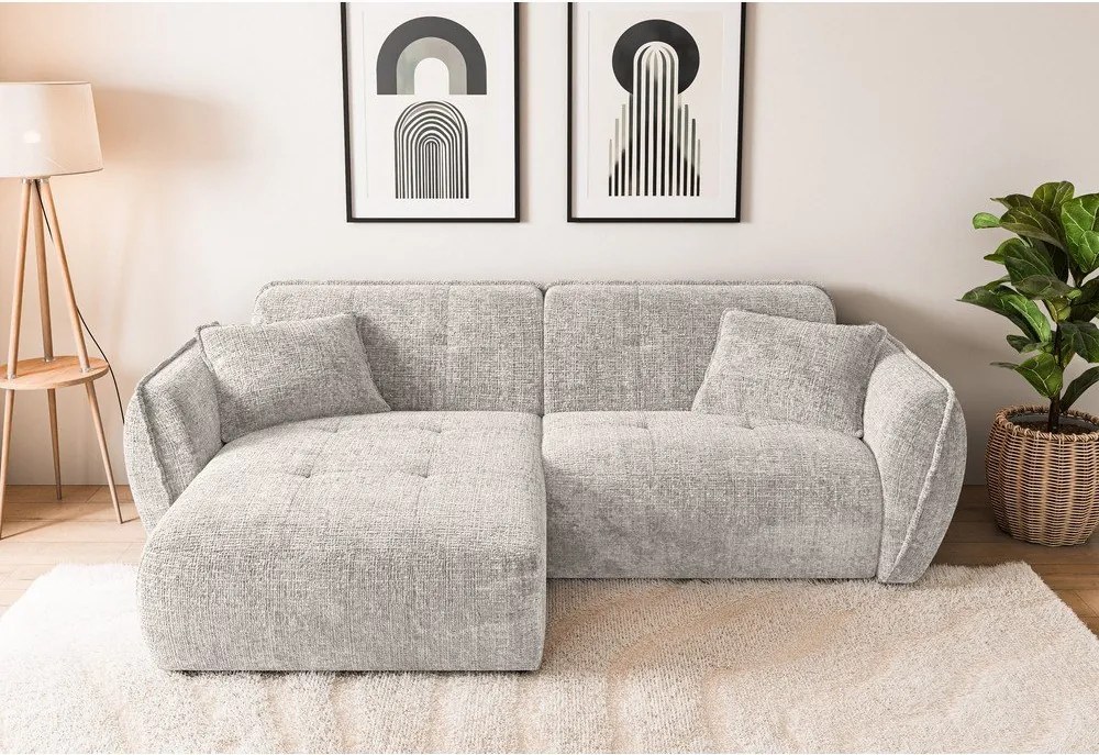 Beżowy narożnik z tkaniny szenilowej (lewostronny/z szezlongiem) Nelia – Ropez