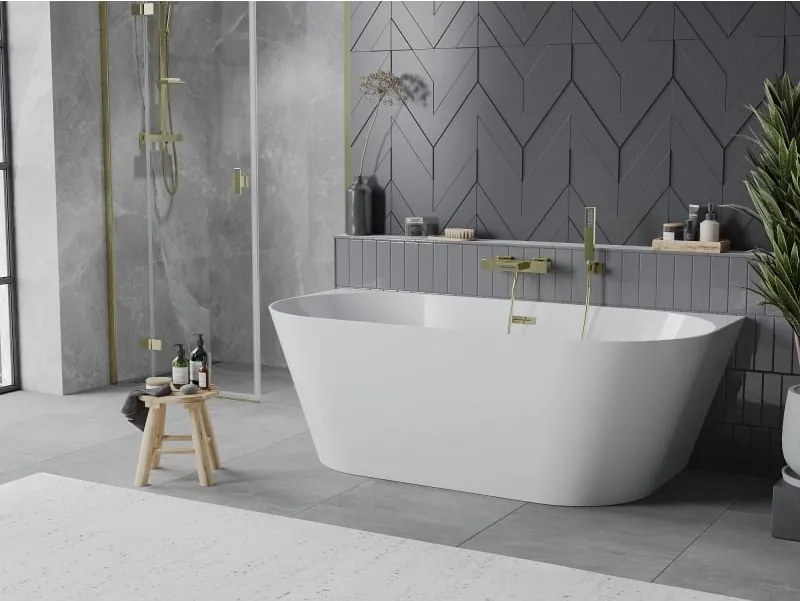 Mexen Oval Slim wanna wolnostojąca przyścienna 170 x 80 cm, biała, przelew złoty - 52661708000-50