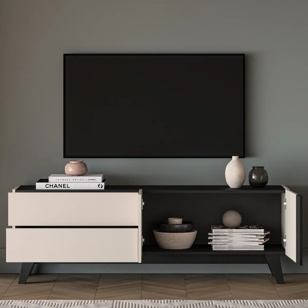 Szafka RTV FREYA 05 1D2S 160 kaszmirowa/czarna ML MEBLE