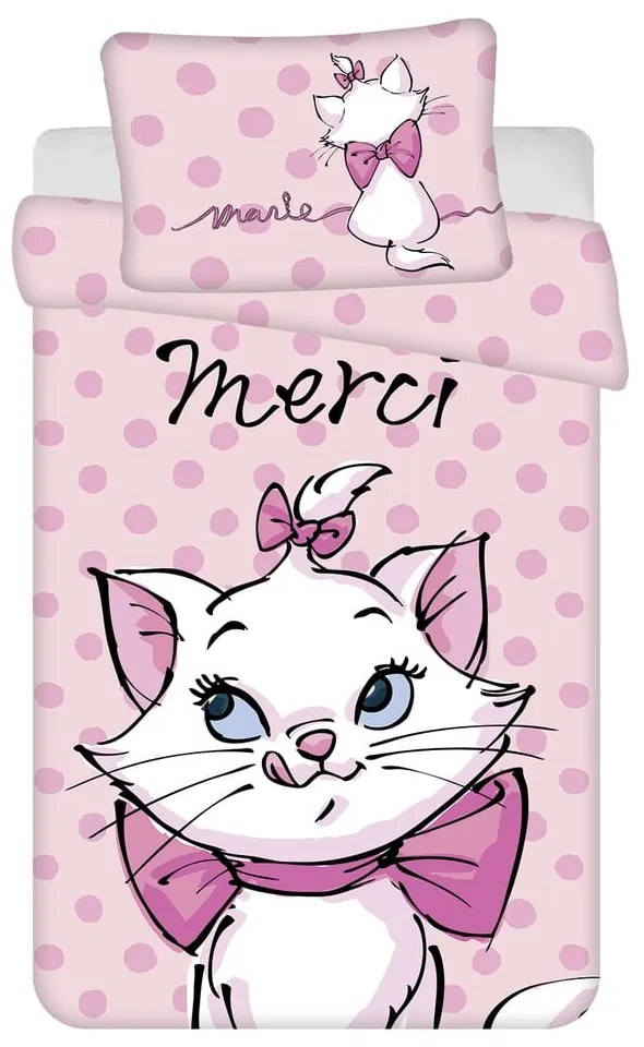 Różowa bawełniana pościel dziecięca do łóżeczka 100x135 cm Marie Cat "Merci" – Jerry Fabrics