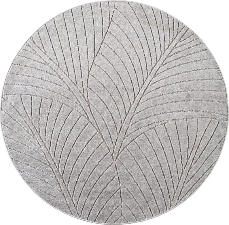 Dywan uniwersalny Nova 3D Motyw Roślinny szary koło 120 cm x 120 cm