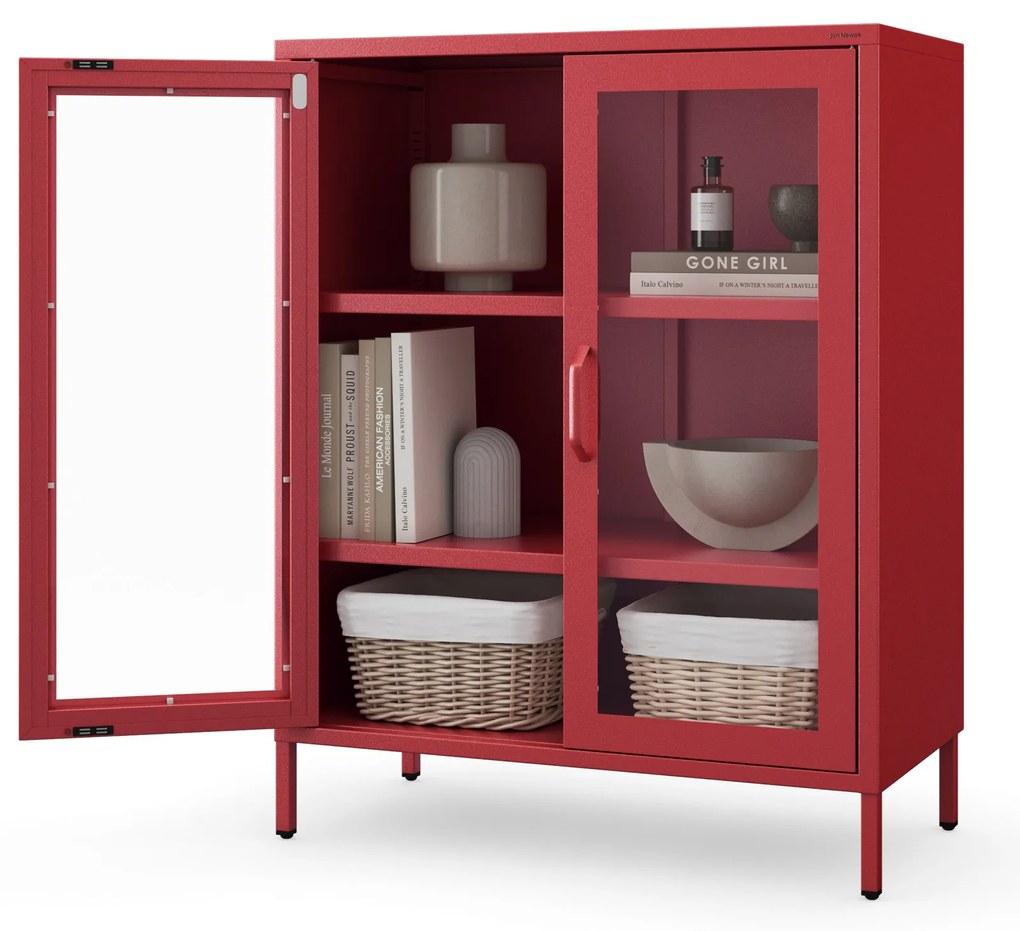 Witryna przeszklona niska czerwona: Modern GINA, 800 x 1015 x 400 mm