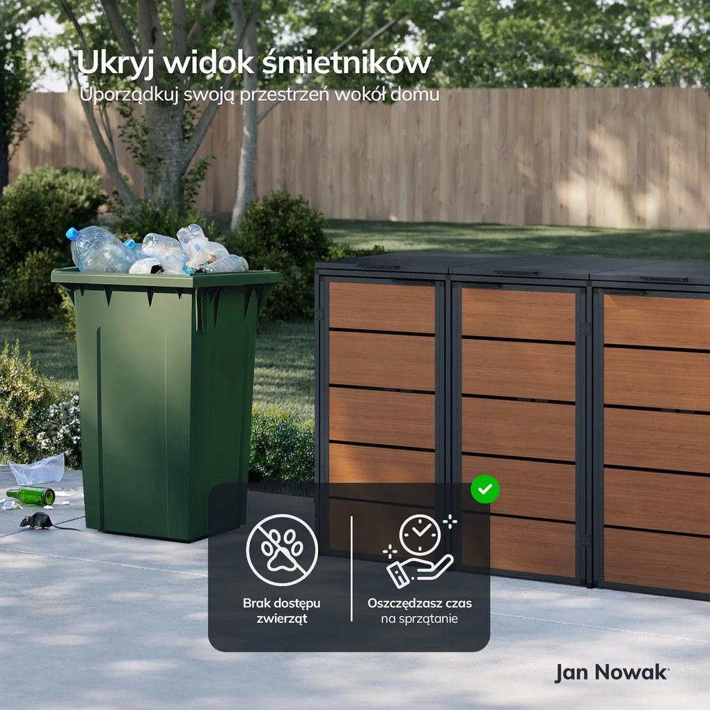 Zabudowa śmietnikowa 240L trzykomorowa, antracyt - orzech