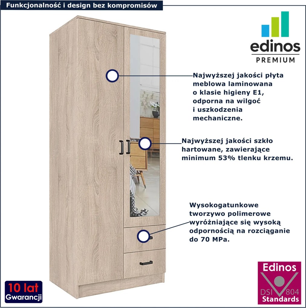 Skandynawska szafa z lustrem w kolorze dąb sonoma - Larimox