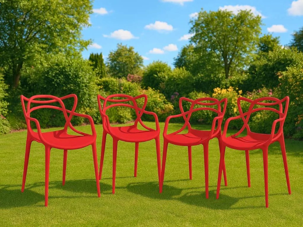 Zestaw 4 czerwonych plastikowych krzeseł KATO