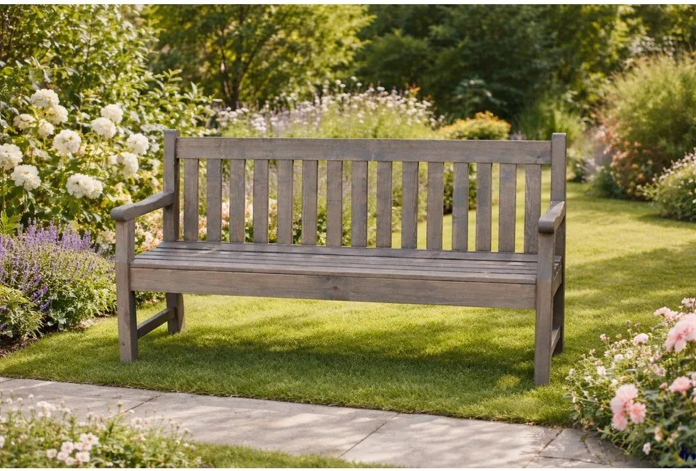 Szara drewniana ławka ogrodowa London – Rojaplast