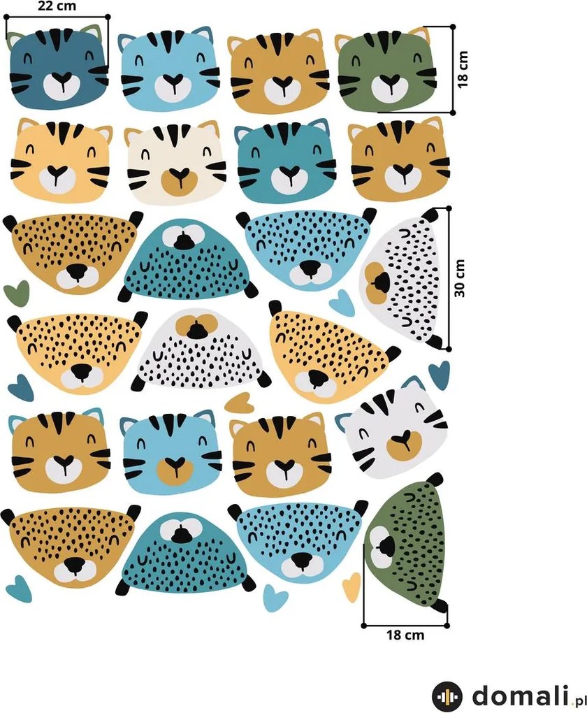 Naklejki na ścianę - Tygrysy i gepardy niebiesko-żółte