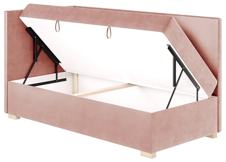 Różowe narożne łóżko dziecięce ze schowkiem i materacem 90x200 cm Flexi – Ghado