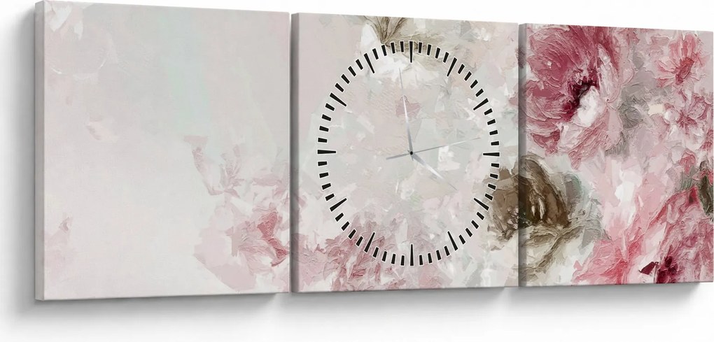 Obraz - Malowanie różowych kwiatów (z zegarem) (90x30 cm)