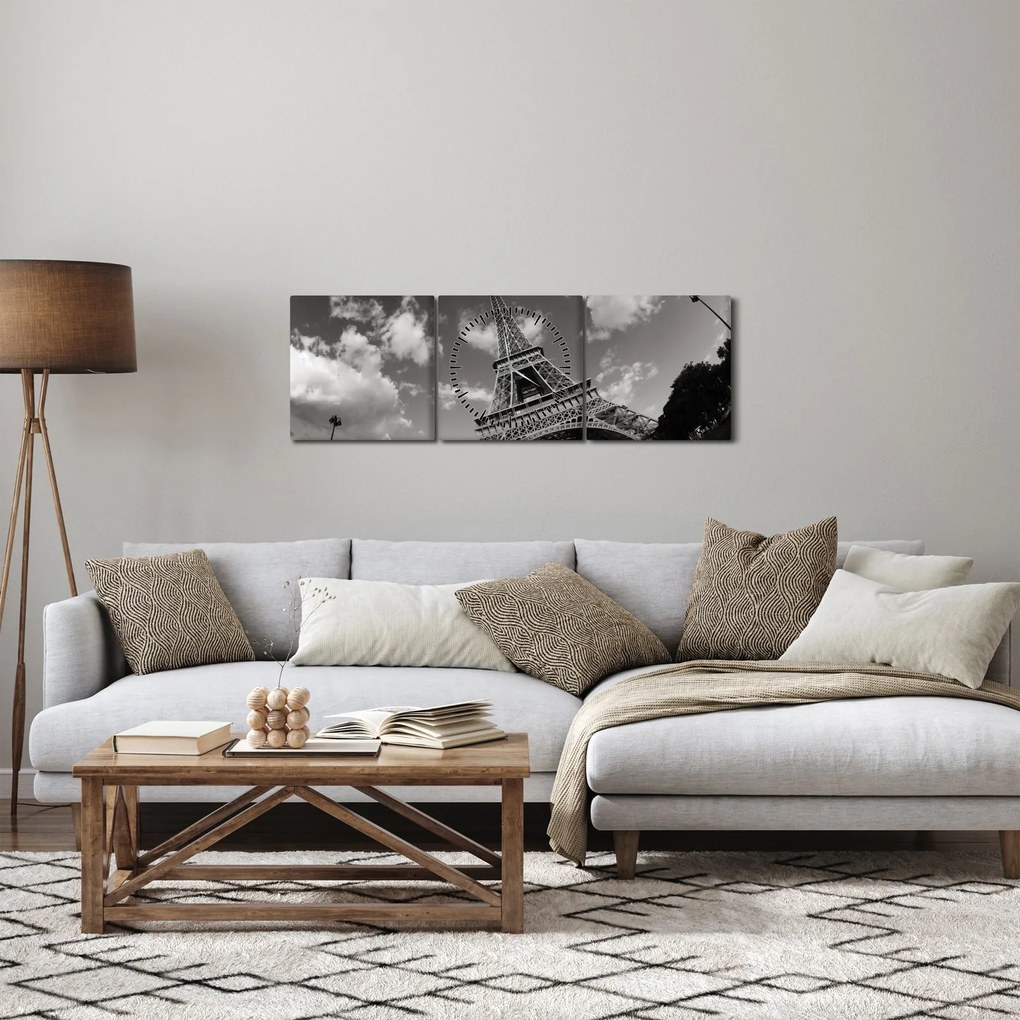 Obraz - Wieża Eiffla w Paryżu (z zegarem) (90x30 cm)