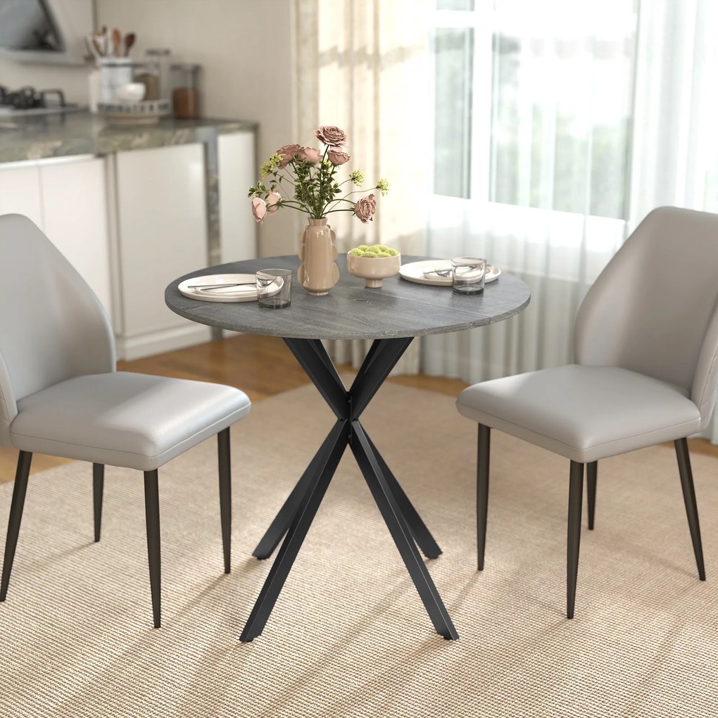 HOMCOM Okrągły stół kuchenny, 80 cm, kompaktowy blat, płyta wiórowa, metal, szary | Aosom PL