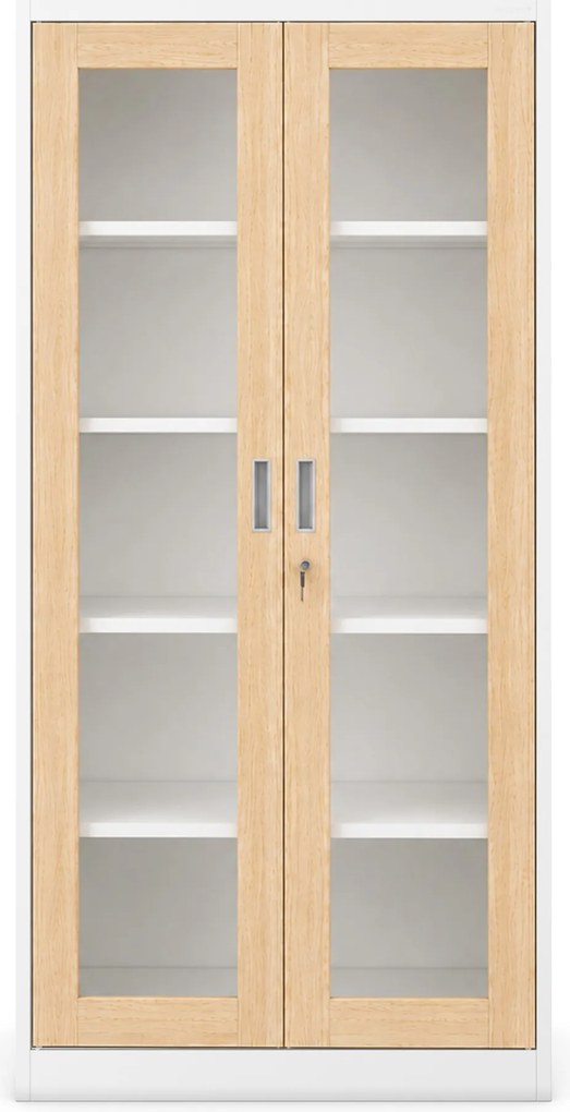 Witryna przeszklona metalowa wysoka z zamkiem biała/dąb sonoma, 900x1850x400 mm: AMELIA Eco Design