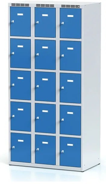 Alfa 3 Szafka skrytkowa S6, 15 schowków, 1800 x 900 x 500 mm, zamek obrotowy, drzwi niebieskie