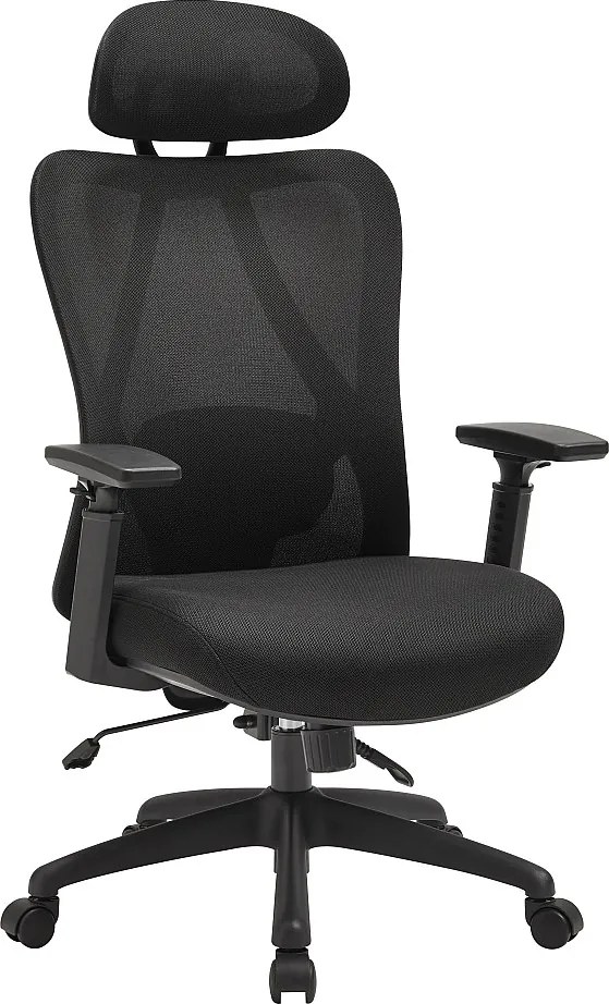 Fotel biurowy ergonomiczny z zagłówkiem - Tkanina - Czarny - SORLITA