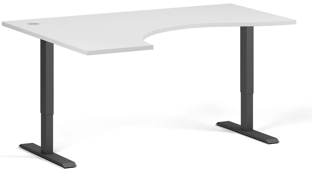 Ergonomiczne biurko z regulacją wysokości, 160x120 cm, 2 silniki, L/P, czarna podstawa, biała