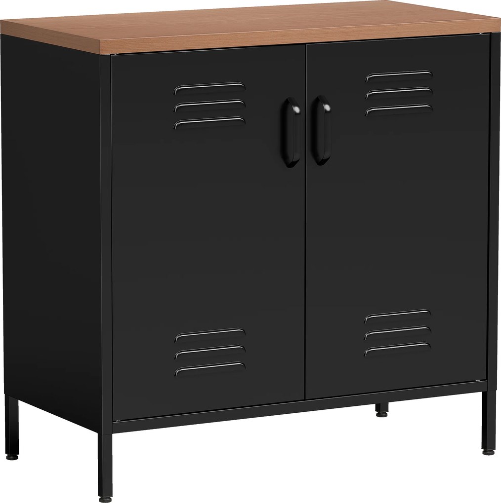 HOMCOM Metalowe sideboard, 80x40x80 cm, przemysłowa szafka do przechowywania z 2 drzwiami i regulowaną półką do salonu, biura, Czarny | Aosom PL