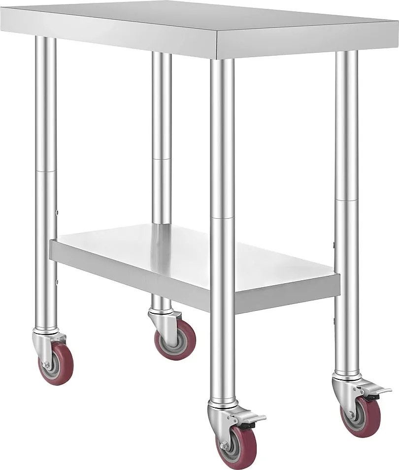 Stół Pracy z Stali Nierdzewnej SucceBuy, 76x46x86 cm, Pojemność 100 kg, 4 Kółka, do Kuchni Komercyjnej, Restauracji