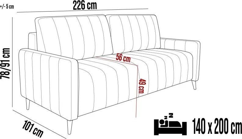 Sofa kanapa MOLLY osobowa z funkcją 3 i WERSAL