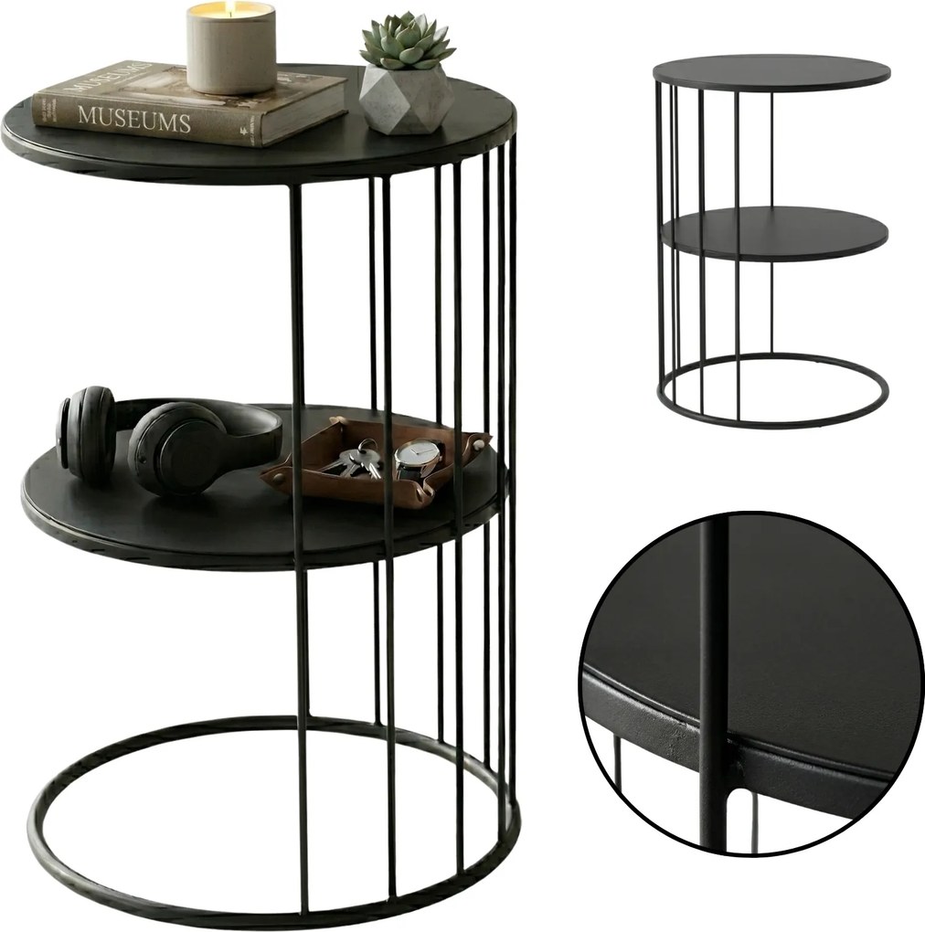 Okrągły stolik kawowy z metalu, z półką RODA, 52 cm