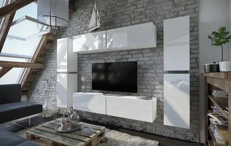 Modernistyczna meblościanka biały połysk - Almin