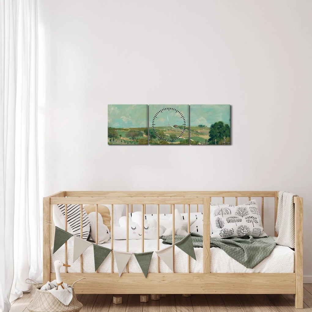 Obraz - Alfred Sisley, Meadow, reprodukcje (z zegarem) (90x30 cm)