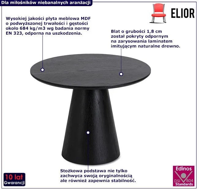 Nowoczesny czarny okrągły stolik do salonu A3-E15