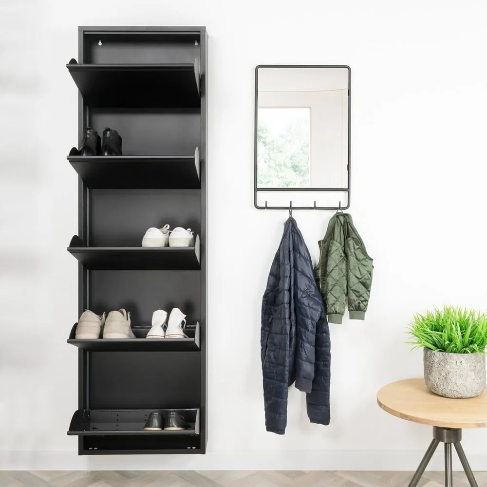 Czarna metalowa uchylna szafka na buty 50x169x15 cm Billy – Spinder Design